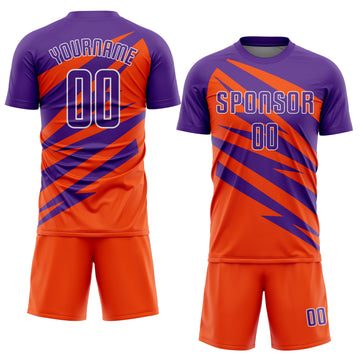Custom Purple Orange-White Abstract Line Sports Sublimation Soccer Uniform Jersey