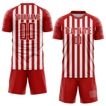 Custom Red White Stripe Sports Sublimation Soccer Uniform Jersey