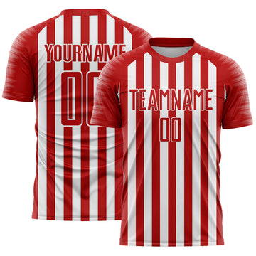 Custom Red White Stripe Sports Sublimation Soccer Uniform Jersey