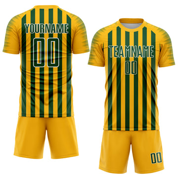 Custom Gold Green-White Stripe Sports Sublimation Soccer Uniform Jersey