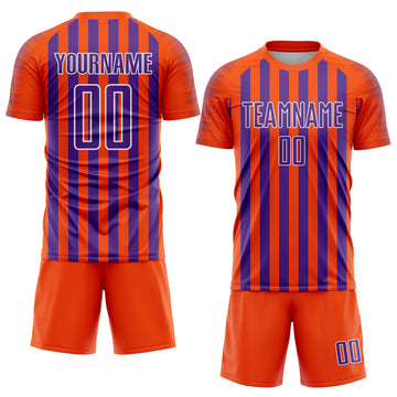 Custom Orange Purple-White Stripe Sports Sublimation Soccer Uniform Jersey