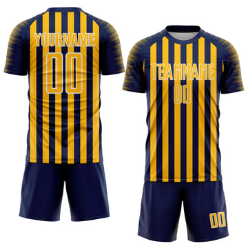 Custom Navy Gold-White Stripe Sports Sublimation Soccer Uniform Jersey