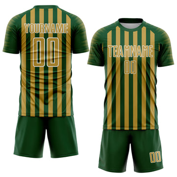 Custom Green Old Gold-White Stripe Sports Sublimation Soccer Uniform Jersey