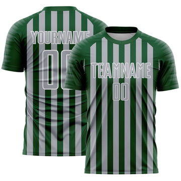 Custom Green Gray-White Stripe Sports Sublimation Soccer Uniform Jersey