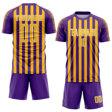 Custom Purple Gold-White Stripe Sports Sublimation Soccer Uniform Jersey