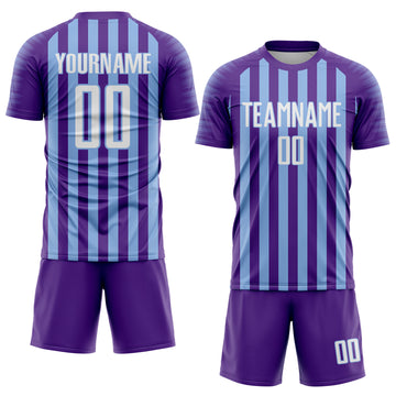 Custom Purple White-Light Blue Stripe Sports Sublimation Soccer Uniform Jersey