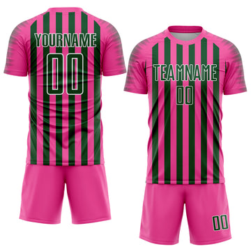 Custom Pink Green-White Stripe Sports Sublimation Soccer Uniform Jersey