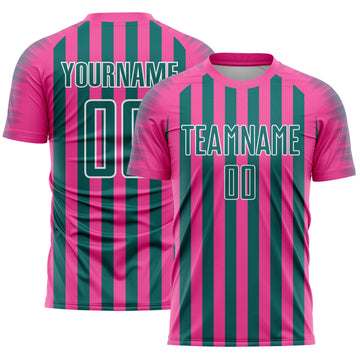 Custom Pink Teal-White Stripe Sports Sublimation Soccer Uniform Jersey