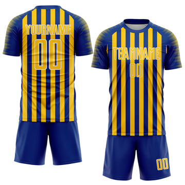 Custom Royal Yellow-White Stripe Sports Sublimation Soccer Uniform Jersey