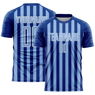 Custom Royal Light Blue-White Stripe Sports Sublimation Soccer Uniform Jersey