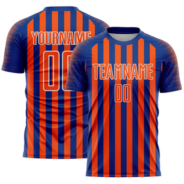 Custom Royal Orange-White Stripe Sports Sublimation Soccer Uniform Jersey