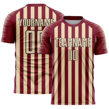 Custom Crimson Cream-Black Stripe Sports Sublimation Soccer Uniform Jersey