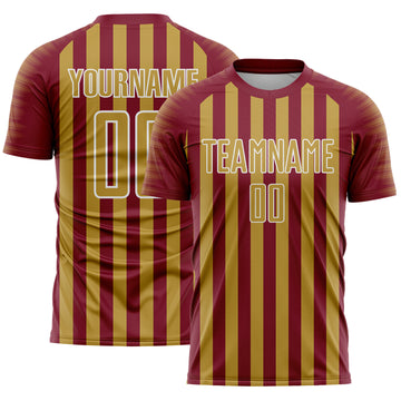 Custom Crimson Old Gold-White Stripe Sports Sublimation Soccer Uniform Jersey