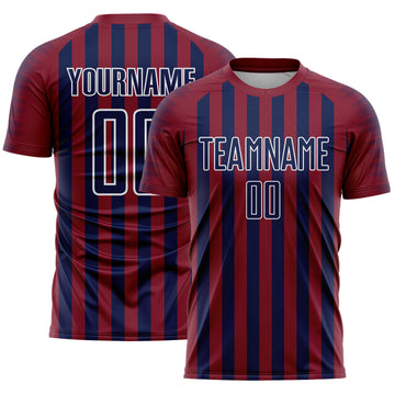 Custom Crimson Navy-White Stripe Sports Sublimation Soccer Uniform Jersey