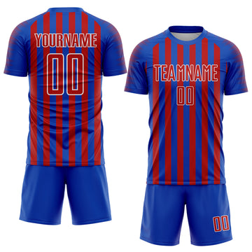 Custom Thunder Blue Red-White Stripe Sports Sublimation Soccer Uniform Jersey
