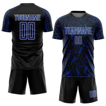 Custom Black Royal-White Abstract Line Sports Sublimation Soccer Uniform Jersey