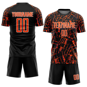 Custom Black Orange-White Abstract Line Sports Sublimation Soccer Uniform Jersey