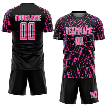 Custom Black Pink-White Abstract Line Sports Sublimation Soccer Uniform Jersey