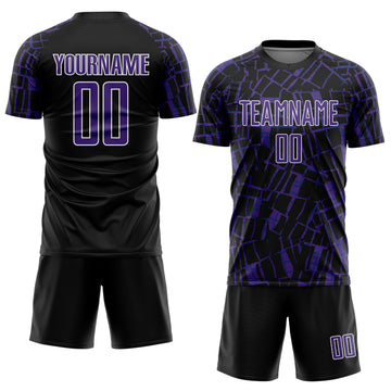 Custom Black Purple-White Abstract Line Sports Sublimation Soccer Uniform Jersey