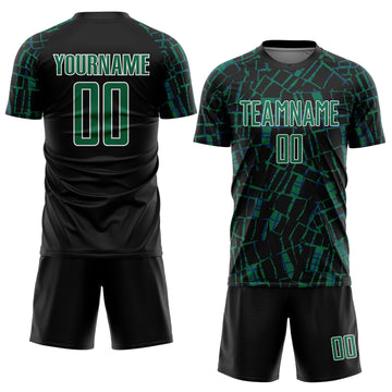 Custom Black Kelly Green-White Abstract Line Sports Sublimation Soccer Uniform Jersey