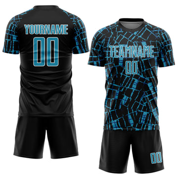 Custom Black Panther Blue-White Abstract Line Sports Sublimation Soccer Uniform Jersey