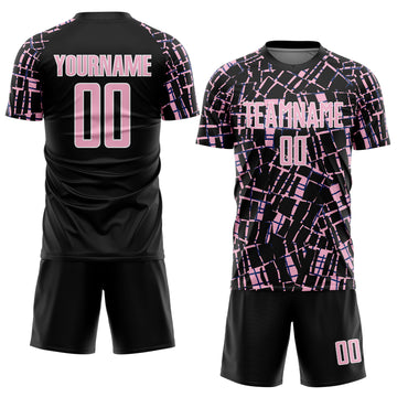 Custom Black Light Pink-White Abstract Line Sports Sublimation Soccer Uniform Jersey