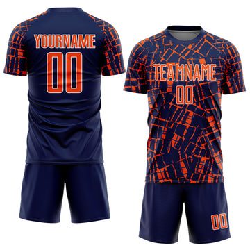 Custom Navy Orange-White Abstract Line Sports Sublimation Soccer Uniform Jersey