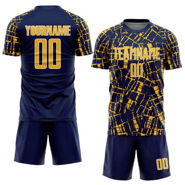 Custom Navy Gold-White Abstract Line Sports Sublimation Soccer Uniform Jersey