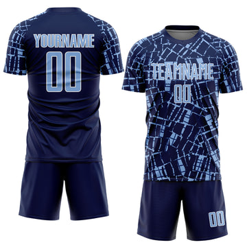 Custom Navy Light Blue-White Abstract Line Sports Sublimation Soccer Uniform Jersey