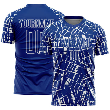 Custom Royal White Abstract Line Sports Sublimation Soccer Uniform Jersey