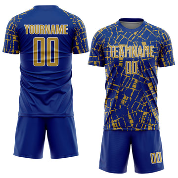 Custom Royal Old Gold-White Abstract Line Sports Sublimation Soccer Uniform Jersey