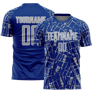 Custom Royal Gray-White Abstract Line Sports Sublimation Soccer Uniform Jersey