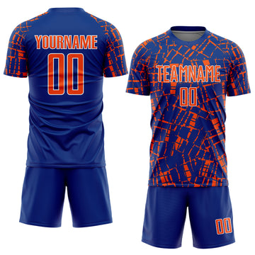 Custom Royal Orange-White Abstract Line Sports Sublimation Soccer Uniform Jersey