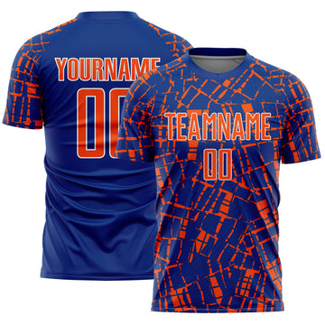 Custom Royal Orange-White Abstract Line Sports Sublimation Soccer Uniform Jersey