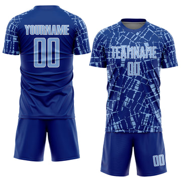 Custom Royal Light Blue-White Abstract Line Sports Sublimation Soccer Uniform Jersey