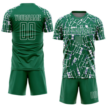 Custom Kelly Green White Abstract Line Sports Sublimation Soccer Uniform Jersey