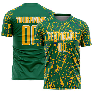 Custom Kelly Green Gold-White Abstract Line Sports Sublimation Soccer Uniform Jersey