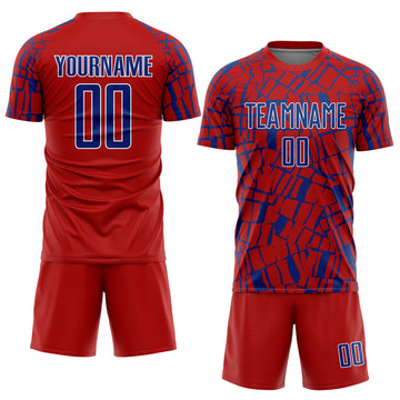 Custom Red Royal-White Abstract Line Sports Sublimation Soccer Uniform Jersey