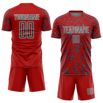 Custom Red Steel Gray-White Abstract Line Sports Sublimation Soccer Uniform Jersey