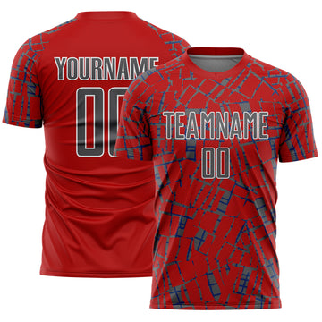 Custom Red Steel Gray-White Abstract Line Sports Sublimation Soccer Uniform Jersey