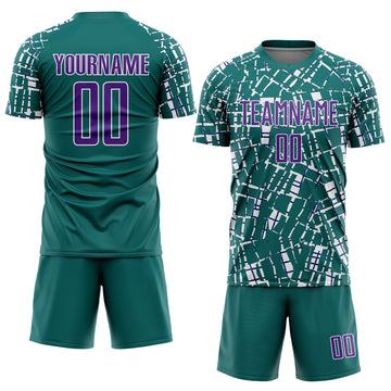 Custom Teal Purple-White Abstract Line Sports Sublimation Soccer Uniform Jersey