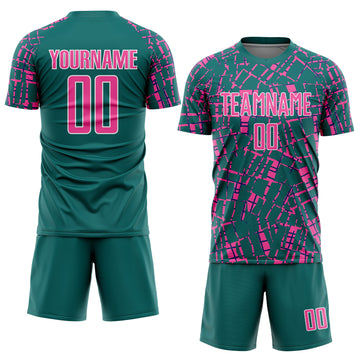 Custom Teal Pink-White Abstract Line Sports Sublimation Soccer Uniform Jersey