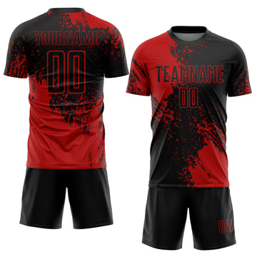 Custom Black Red Abstract Brush Stroke Sports Sublimation Soccer Uniform Jersey