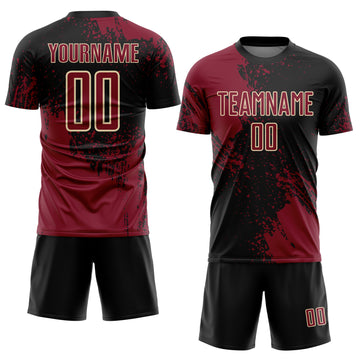 Custom Black Crimson-Cream Abstract Brush Stroke Sports Sublimation Soccer Uniform Jersey