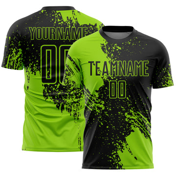 Custom Black Neon Green Abstract Brush Stroke Sports Sublimation Soccer Uniform Jersey