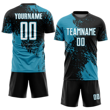 Custom Black White-Panther Blue Abstract Brush Stroke Sports Sublimation Soccer Uniform Jersey