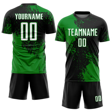 Custom Black White-Grass Green Abstract Brush Stroke Sports Sublimation Soccer Uniform Jersey