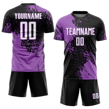 Custom Black White-Medium Purple Abstract Brush Stroke Sports Sublimation Soccer Uniform Jersey