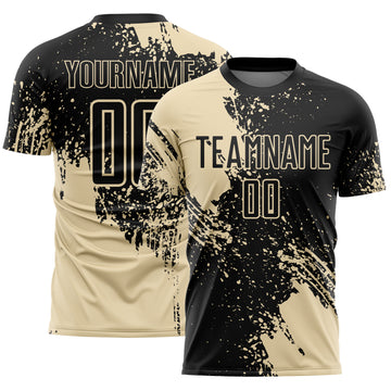 Custom Black Cream Abstract Brush Stroke Sports Sublimation Soccer Uniform Jersey
