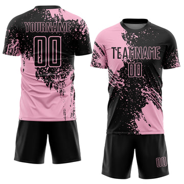 Custom Black Light Pink Abstract Brush Stroke Sports Sublimation Soccer Uniform Jersey